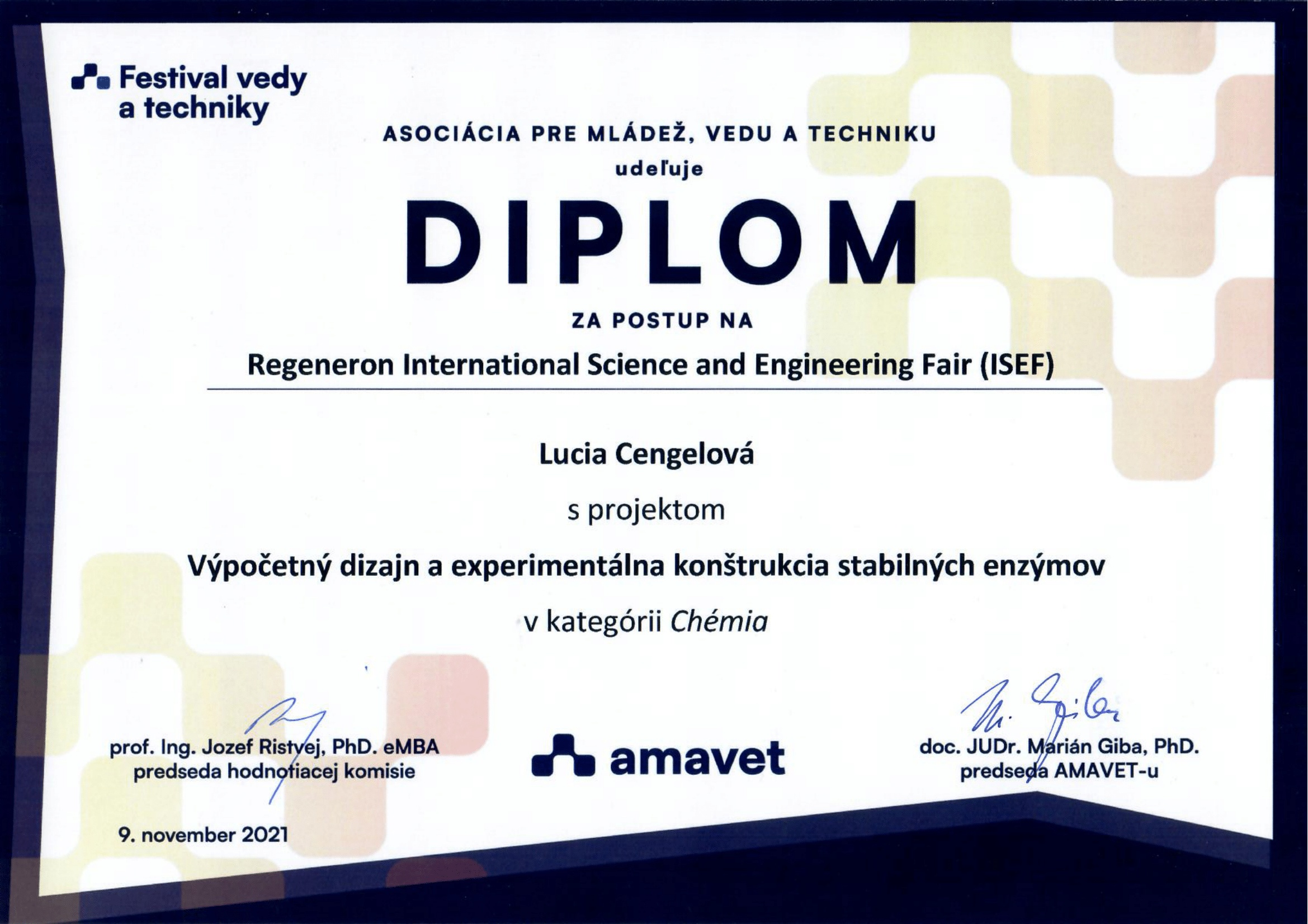 Diplom za postup na Regeneron International and Scientific Fair